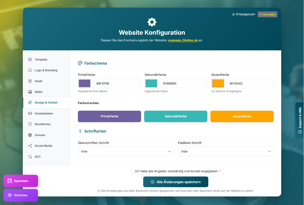 Website Konfiguration Beispiel